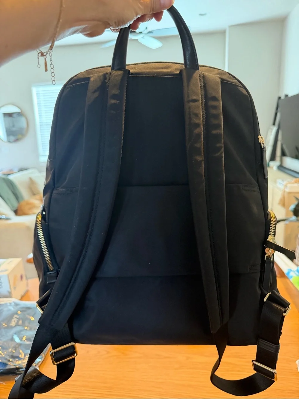 Tumi Black Nylon Backpack with Gold Hardware